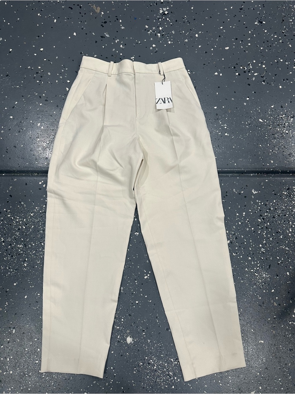 Zara Cream Pleated High-Rise Tapered Chinos